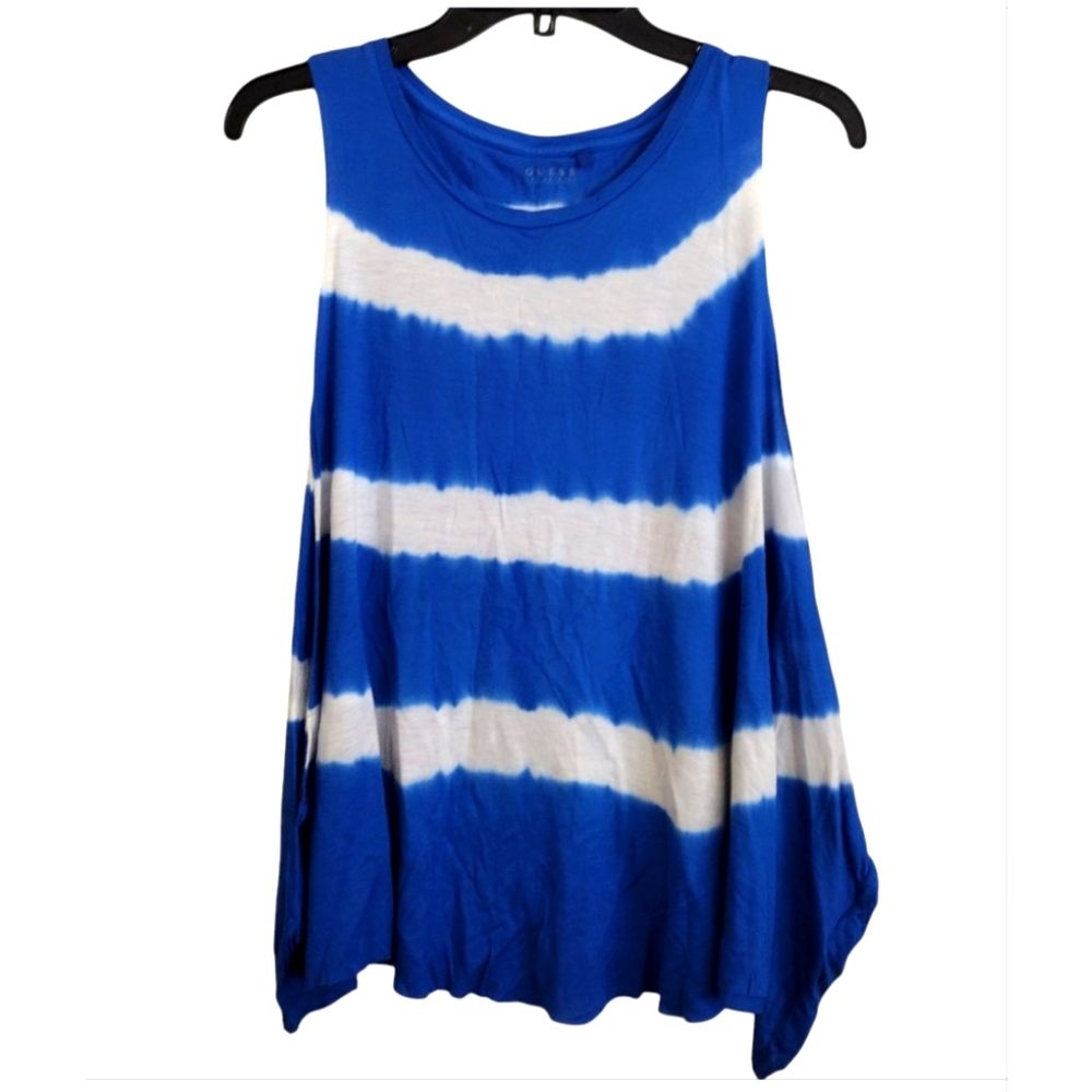 Guess Blue and White Striped Sleeveless Muscle Style Tank Top Size Medium